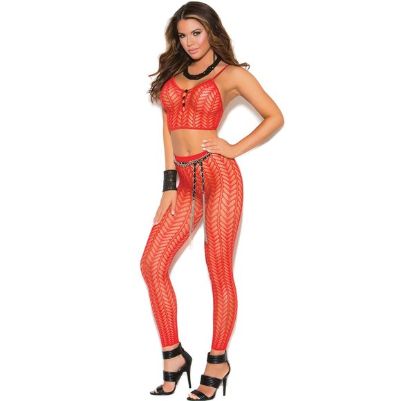 Cami Crop Top and Leggings Set with Feather Design - Picture 3 of 5